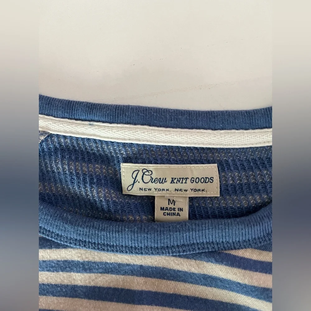 Men’s J.Crew Double-knit long-sleeve raglan crewneck T-shirt blue/cream stripe M